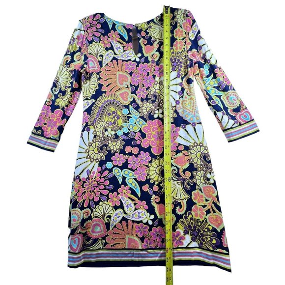 Trina Turk Sz 6 Mini Dress Floral Hippie Boho Kaleidoscope Lined Sleeves Stretch - Picture 7 of 12